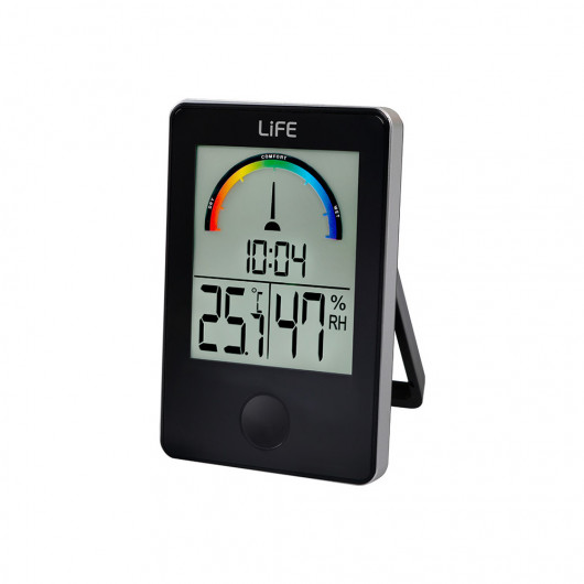 LIFE iTEMP BLACK THERMOMETER/HYGROMETER WITH CLOCK