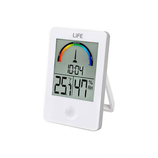 LIFE iTEMP WHITE THERMOMETER/HYGROMETER WITH CLOCK