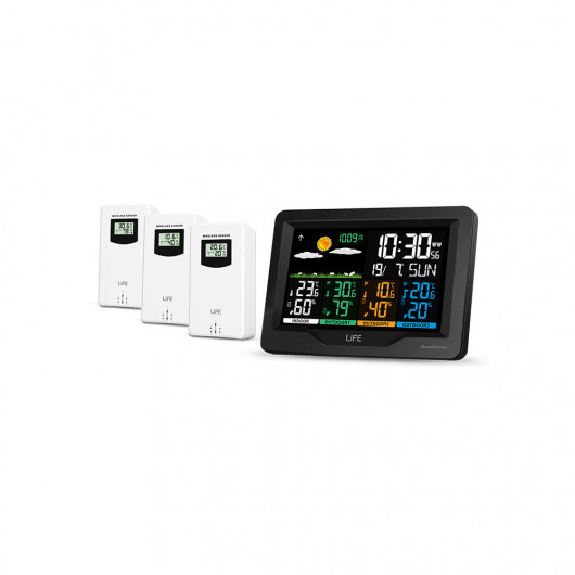 LIFE CONTINENTAL QUAD DISPLAY WEATHER STATION WITH 3 OUTDOOR SENSORS