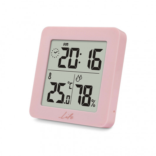 LIFE PRINCESS HYGROMETER & THERMOMETER WITH CLOCK PINK COLOR