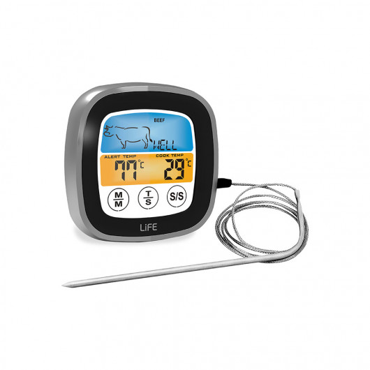 LIFE WELL DONE DIGITAL MEAT THERMOMETER AND KITCHEN TIMER WITH COLOR TOUCH SCREEN