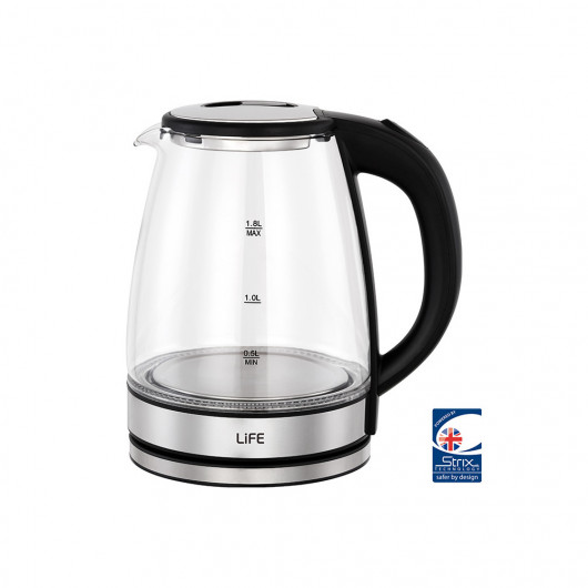 LIFE CRYSTAL 1.8L GLASS ELECTRIC KETTLE WITH WHITE LED LIGHT AND STRIX CONTROLLER
