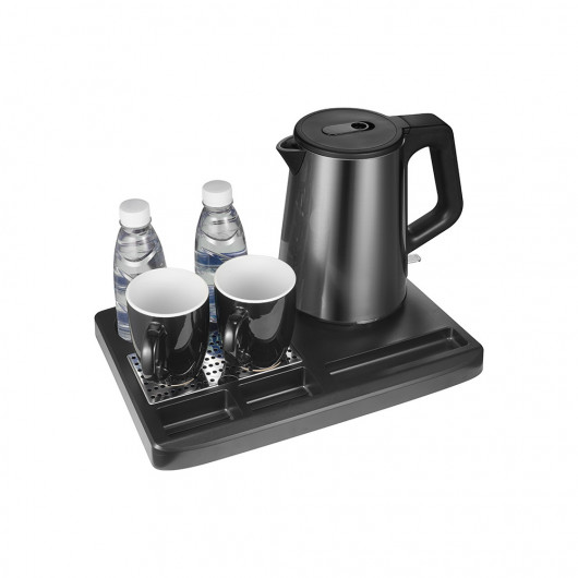 LIFE WELCOME GRAPHITE HOTEL TRAY WITH 1L  WATER KETTLE 1000-1360W AND 2 CERAMIC CUPS