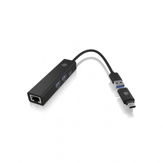 ICY BOX IB-HUB1439-LAN Σταθμός σύνδεσης 4 θυρών USB 32 Gen 1x1 με ενσωματωμένο καλώδιο