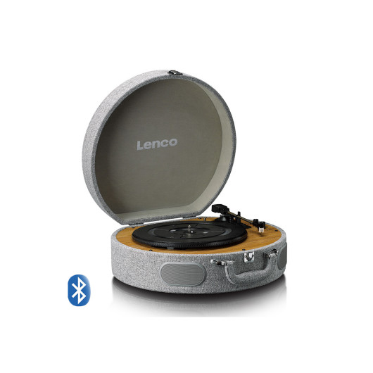LENCO LS-66GYWooden retro record player with built-in speakers, Bluetooth and AT3600L cartridge in grey color.