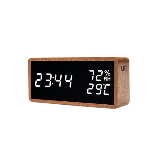 LIFE NOBLE SAPELEWooden digital indoor thermometer/ hygrometer with clock and alarm function