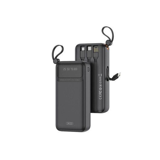 XO PR279Power Bank with 4 built-in cables (USB-A, USB-C, MICRO, LIGHTNING), 20000mAh