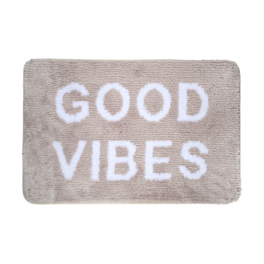 ESTIA ΤΑΠΕΤΟ ΜΠΑΝΙΟΥ GOOD VIBES 40x60cm 100% ΜΙΚΡΟΪΝΕΣ TAUPE