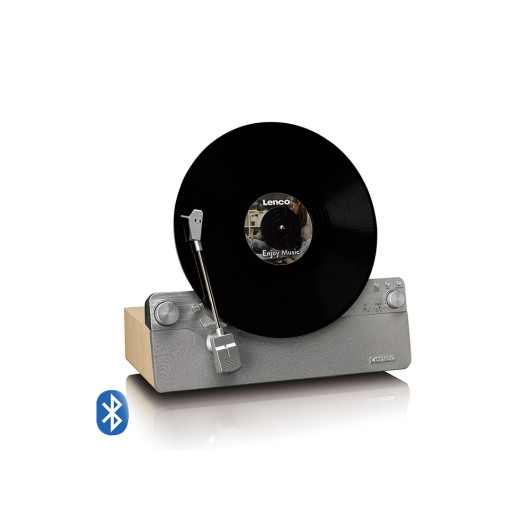LENCO LSA-071SIFully automatic vertical turntable with built-in speakers and Bluetooth, silver color.