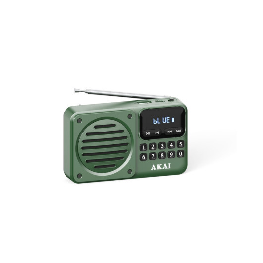 Akai APR-300 Πράσινο μίνι φορητό ρετρό ραδιόφωνο FM/AM, Bluetooth, USB, microSD