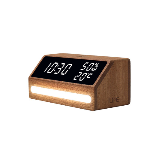 LIFE LUNAWooden digital indoor thermometer/hygrometer with alarm clock and night light