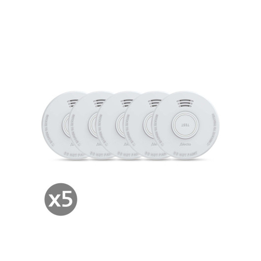 ALECTO SD110 X5Stand alone smoke alarm with 1 year battery, white color 5pcs.