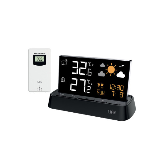 LIFE AMALFIWeather station with frameless display, alarm/clock and outdoor wireless sensor