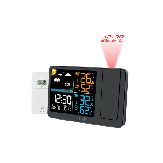 LIFE PROJECTWeather station with alarm clock, time and temperature projection and wireless outdoor sensor