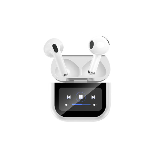 XO X42 PRO 6TH GENERATIONBluetooth handsfree headphones with wireless charging case and display, in white color