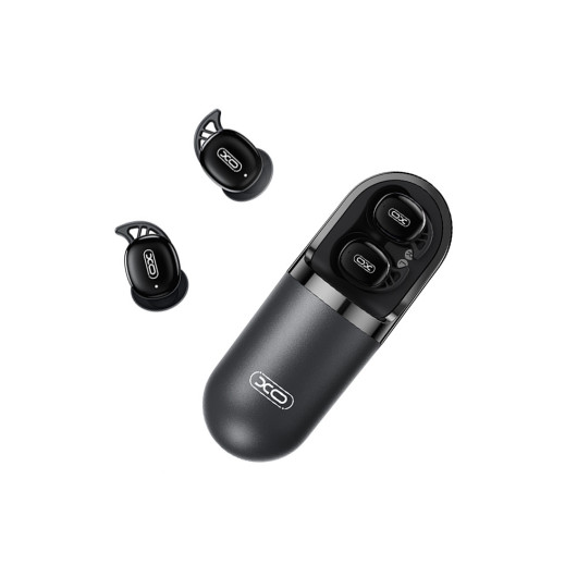 XO G48 SLEEPBluetooth ergonomic earbuds with a vibrating wireless charging case and sleep-friendly design, in black color