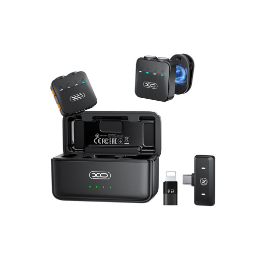 XO MC15Wireless clip-on lavalier microphone set with charging case