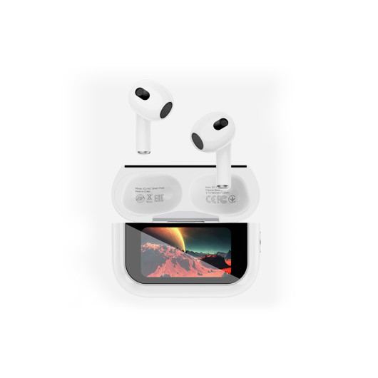 XO X47 4th GENERATIONBluetooth handsfree earbuds with wireless charging case and display, in white color