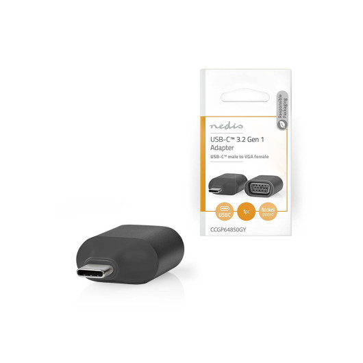 NEDIS CCGP64850GYUSB Adapter USB 3.2 Gen 1x1 USB-C Male VGA Female Nickel Plated Black / Grey Polybag