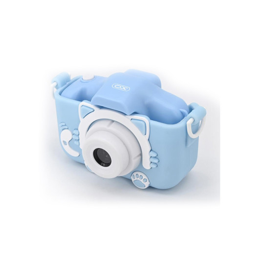XO XJ01 BLUEChildren dual-lens camera with protective cover, in blue color