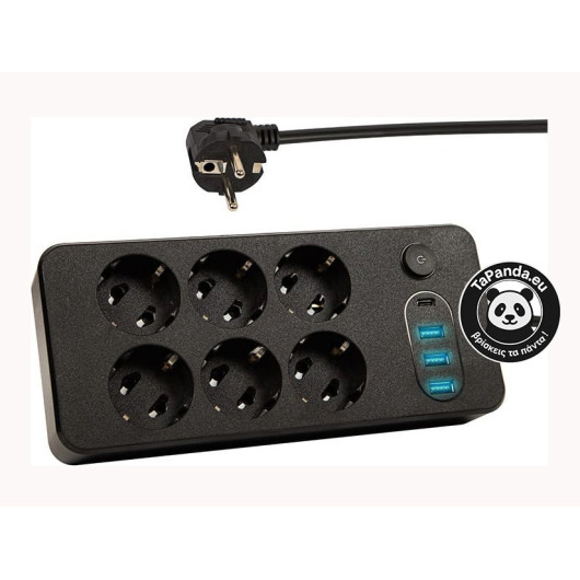 ΠΟΛΥΜΠΡΙΖΟ ΑΣΦΑΛΕΙΑΣ 6ΘΕΣΕΩΝ +3USB