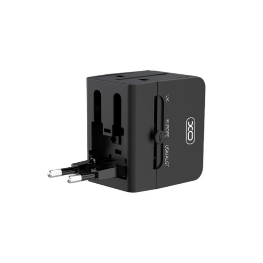 XO WL01Universal Power Adapter and Charger with 3 Foldable Plug Types