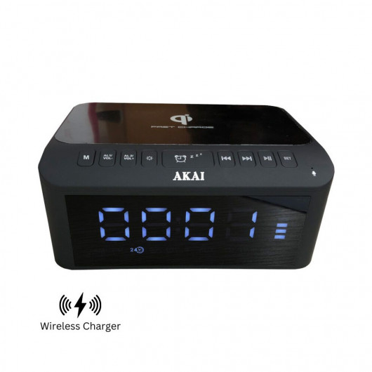 Akai ACRB-1000 Ξυπνητήρι, ασύρματος φορτιστής και ηχείο Bluetooth με διπλό USB, Aux-In και FM – 5 W RMS