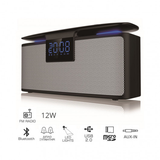Akai ABTS-M10 Φορητό ηχείο Bluetooth και διπλό ξυπνητήρι με Aux-In, micro SD,ραδιόφωνο και USB – 12 W
