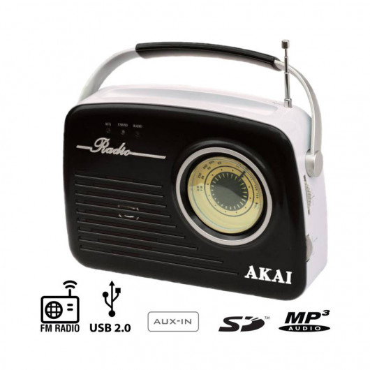 Akai APR-11B Ρετρό φορητό ραδιόφωνο με USB, κάρτα SD και Aux-In