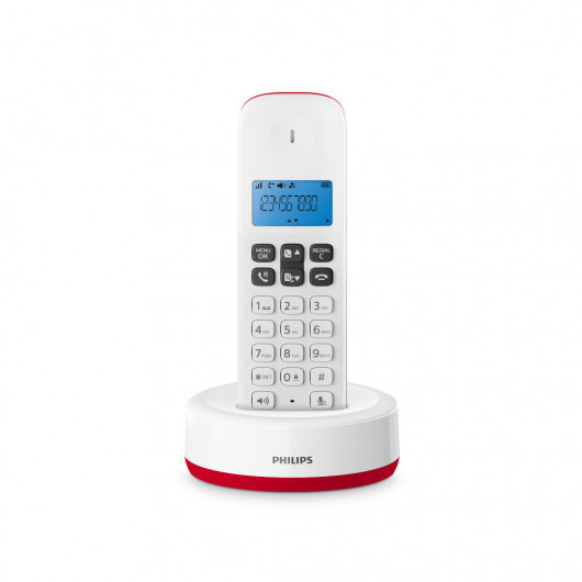 Philips D1611R/GRS Κόκκινο (Ελληνικό Μενού) Ασύρματο τηλέφωνο με ανοιχτή ακρόαση, φωτιζόμενη οθόνη και 50 μνήμες