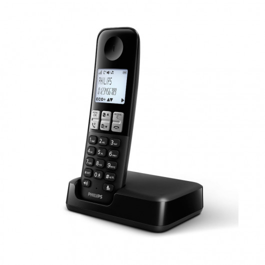 Philips D2501B/GRS Μαύρο (Ελληνικό Μενού) Ασύρματο τηλέφωνο με ανοιχτή ακρόαση, φωτιζόμενη οθόνη, φραγή κλήσεων και 50 μνήμες