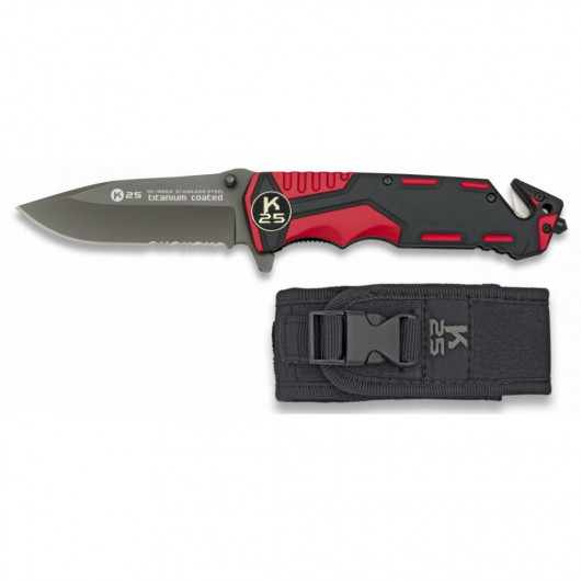 ΣΟΥΓΙΑΣ K25,Tactical pocket knife,Rubbered aluminium/red,9.4 cm , 19653